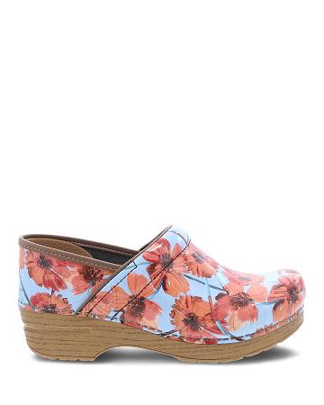 Sabots Dansko Professional Poppies Vernis Femme Bleu Rose | FR 941ILH